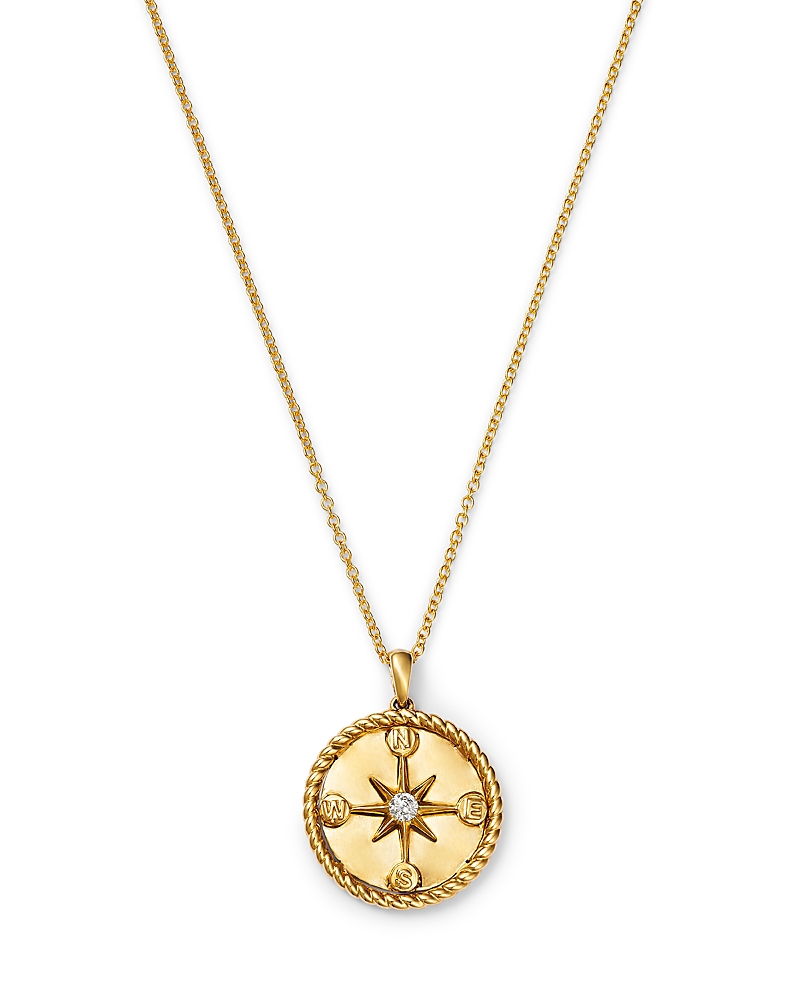 Bloomingdale's Fine Collection Diamond Compass Pendant Necklace in 14K Yellow Gold, 0.06 tcw