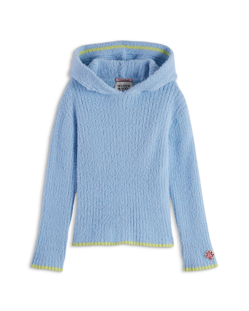 Scotch & Soda Girls' Soft Fluffy Rib Knit Hoodie - Little Kid, Big Kid In Blue