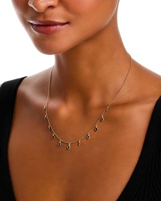 Blue Sapphire & Diamond Droplet Station Necklace in 14K Yellow Gold, 18-20"