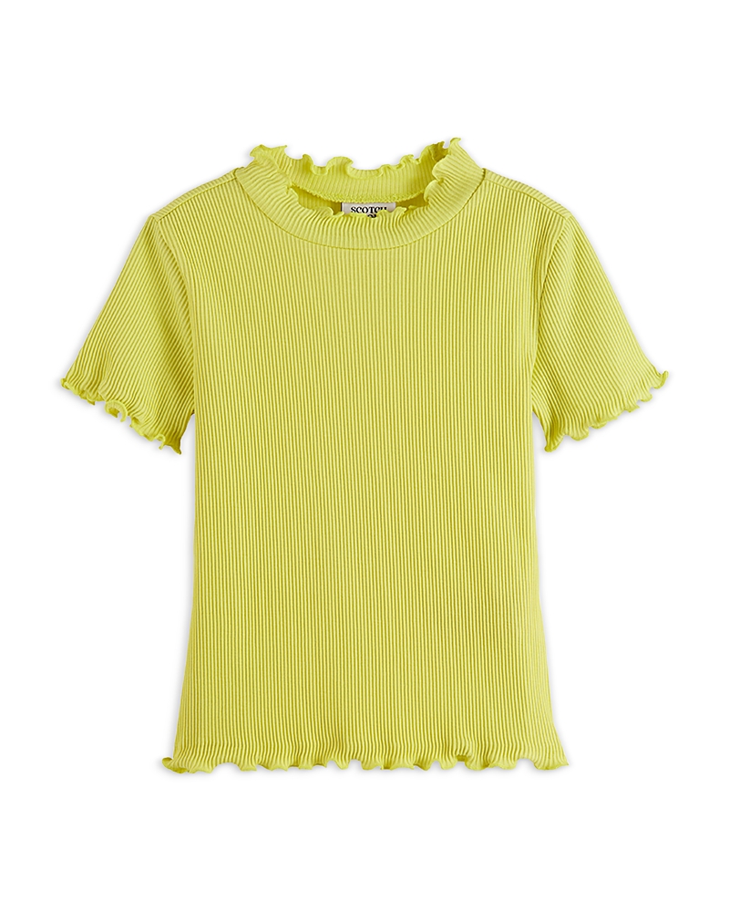Scotch & Soda Girls' Mock Neck Slim Fit Ribbed Short Sleeved Tee - Little Kid, Big Kid In Green