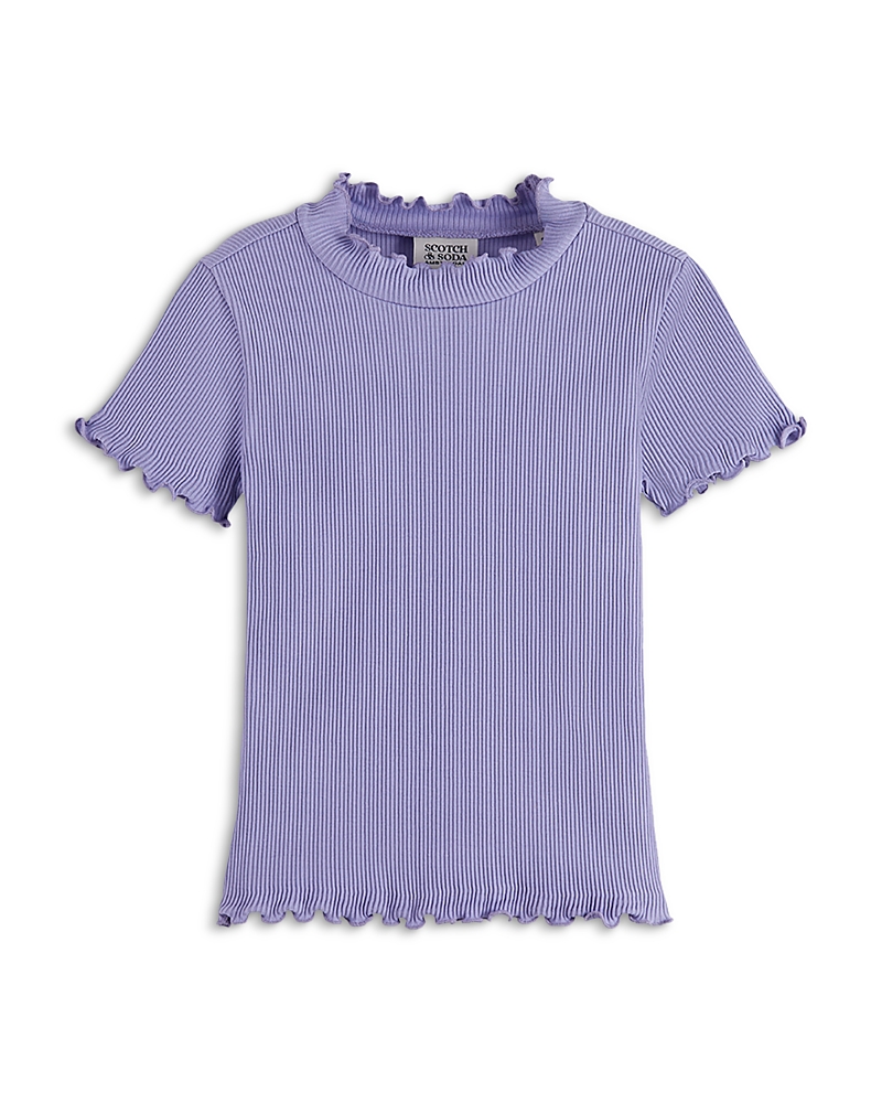 Scotch & Soda Girls' Mock Neck Slim Fit Ribbed Short Sleeved Tee - Little Kid, Big Kid In Multi