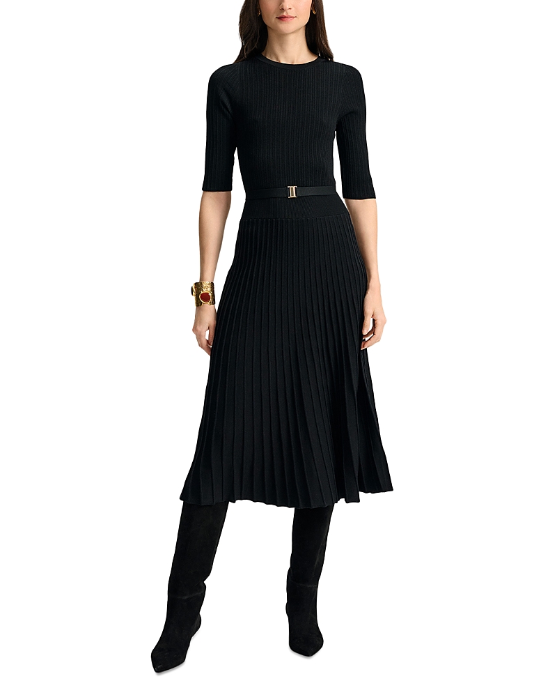 Veronica Beard Elthea Elbow Sleeve Rib Knit Dress In Black