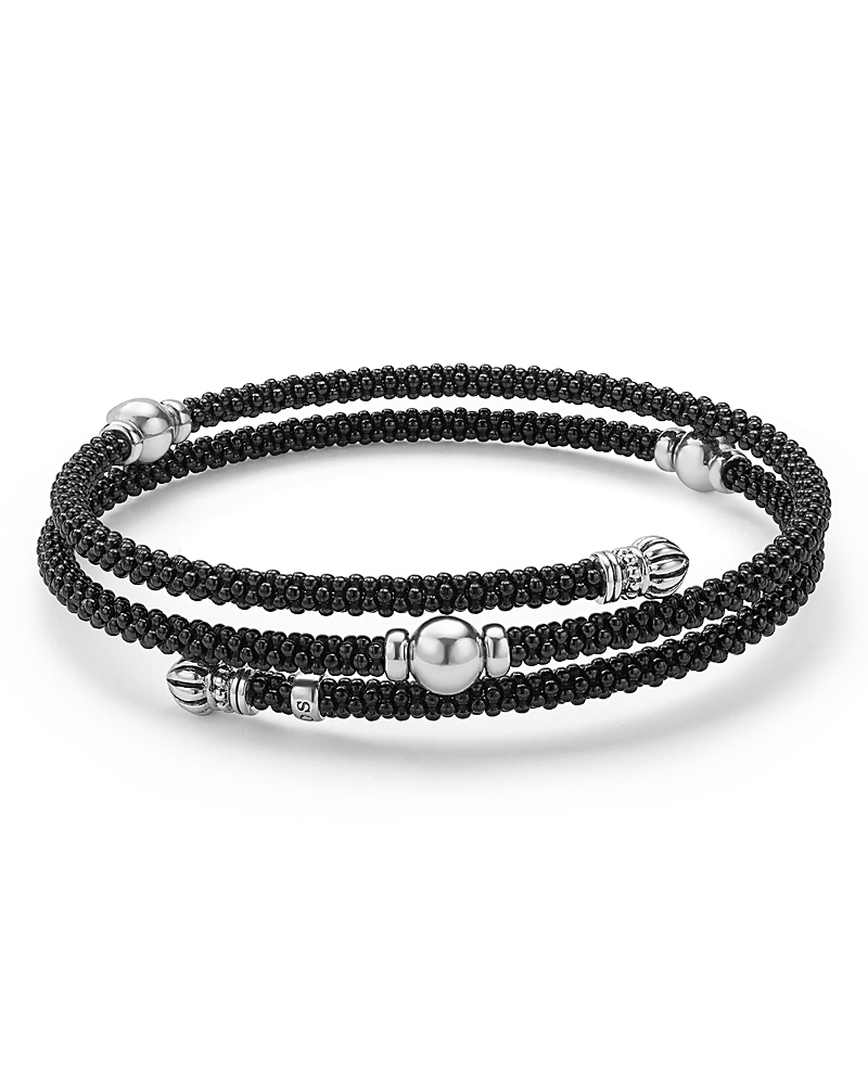 Lagos Sterling Silver Black Caviar Ceramic Beaded Wrap Bracelet In Black