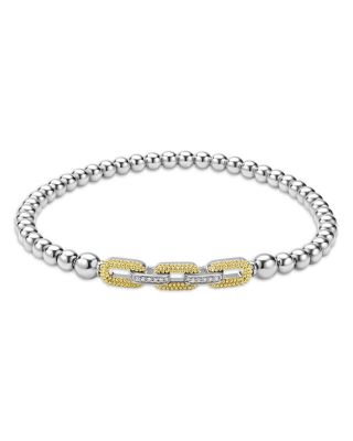 18K Yellow Gold & Sterling Silver Caviar Lux Diamond Beaded Stretch Bracelet - Exclusive 