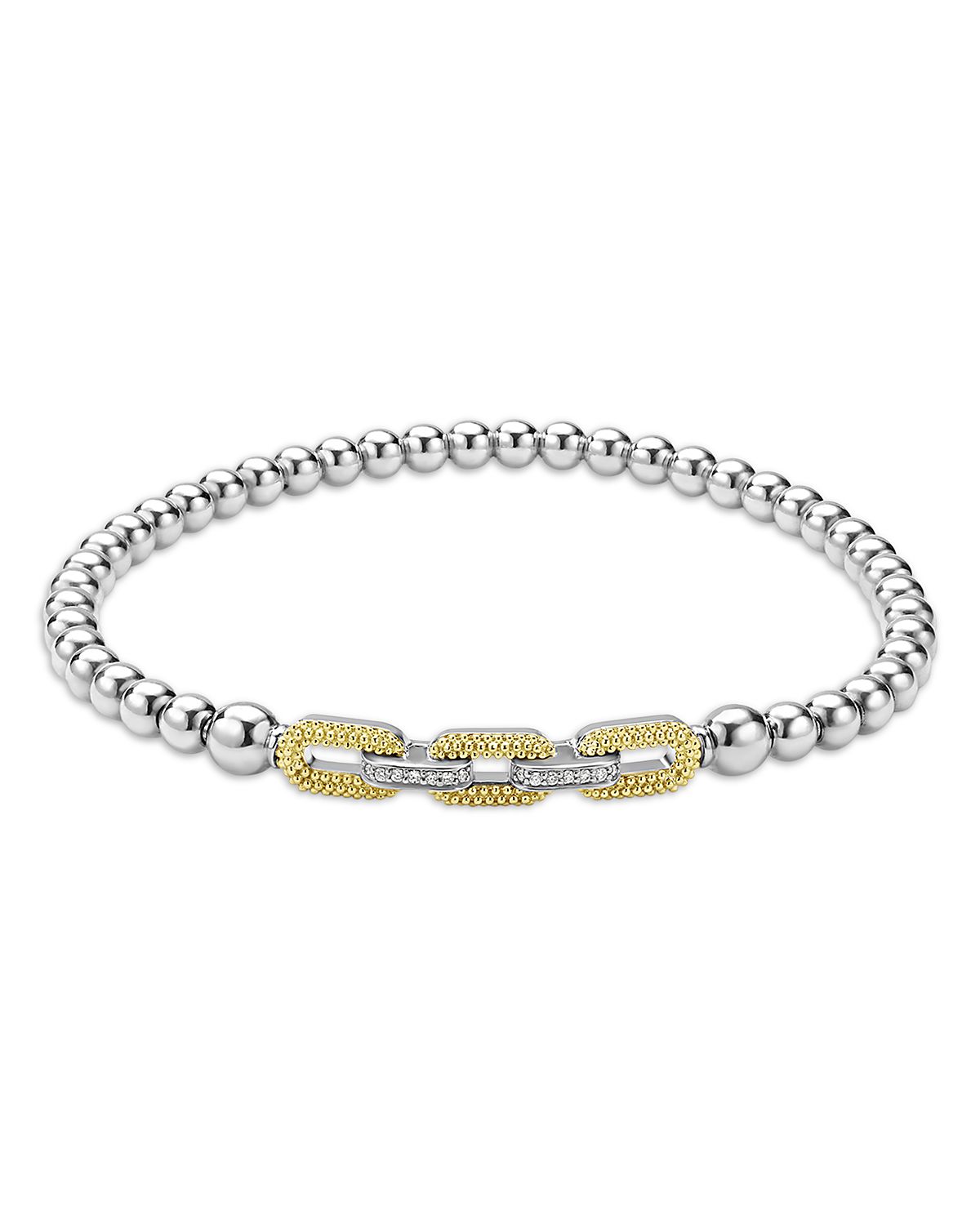 Lagos 18K Yellow Gold & Sterling Silver Caviar Lux Diamond Beaded Stretch Bracelet - Exclusive