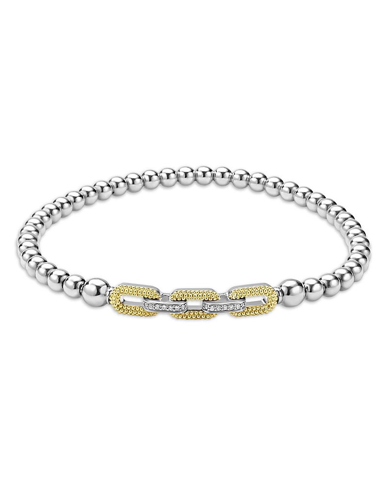 Lagos 18K Yellow Gold & Sterling Silver Caviar Lux Diamond Beaded Stretch Bracelet