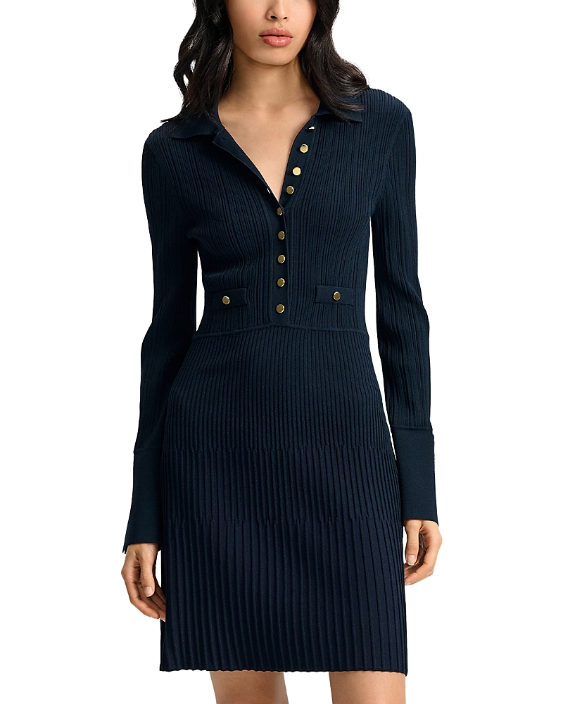 Veronica Beard Lauper Variegated Rib Long Sleeve Sweater Dress In Blue