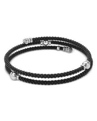 Sterling Silver Black Caviar Ceramic Beaded Wrap Bracelet
