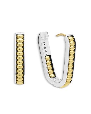 18K Yellow Gold & Sterling Silver Signature Caviar Diamond Oval Hoop Earrings