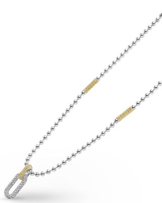 18K Yellow Gold & Sterling Silver Caviar Lux Diamond Clip Pendant Necklace, 16-18" - Exclusive 
