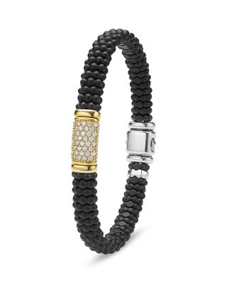 Two-Tone Matte Black Ceramic Diamond Bracelet, 9mm