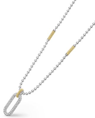 18K Yellow Gold & Sterling Silver Caviar Lux Diamond Clip Pendant Necklace, 16-18" - Exclusive 