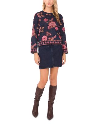 Floral Jacquard Long Sleeve Crewneck Sweater
