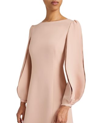  ARANA Shift Dress with Pleated Bishop Sleeves in Stretch Crepe