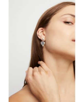  Heart & Crystal Drop Earrings