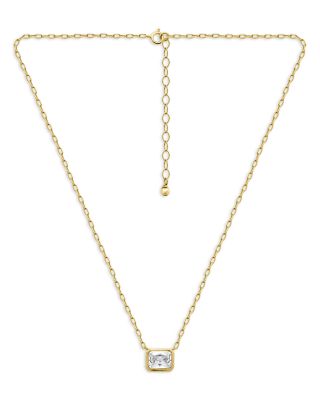 18K Gold Over Sterling Silver Bezel Set Octagon Cubic Zirconia Necklace, 16" - Exclusive