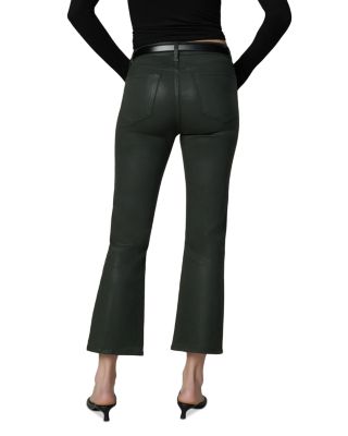 The Callie Cropped Bootcut Coated Jeans in Forest Green