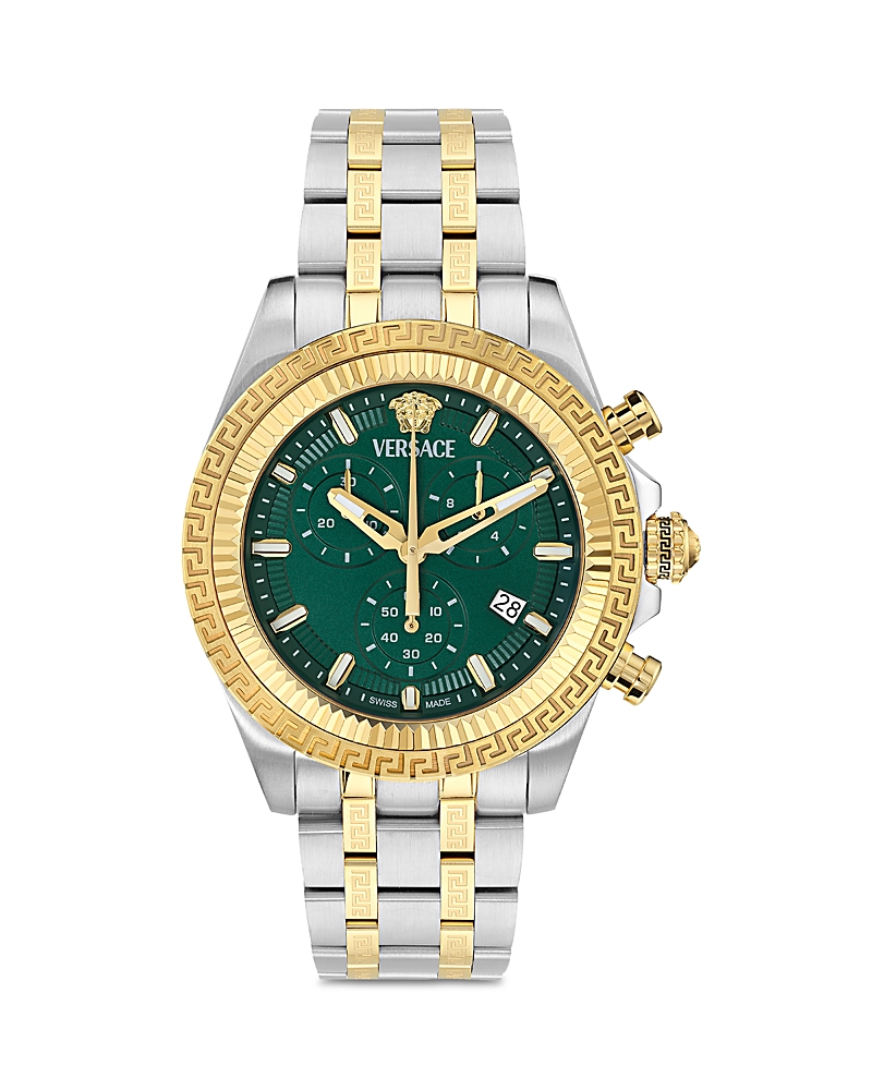 Versace Men's Swiss Chronograph Fornax Two-tone Bracelet Watch 43mm In Silver