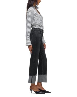 Remi High Rise Wide Cuff Ankle Jeans in Washed Black
