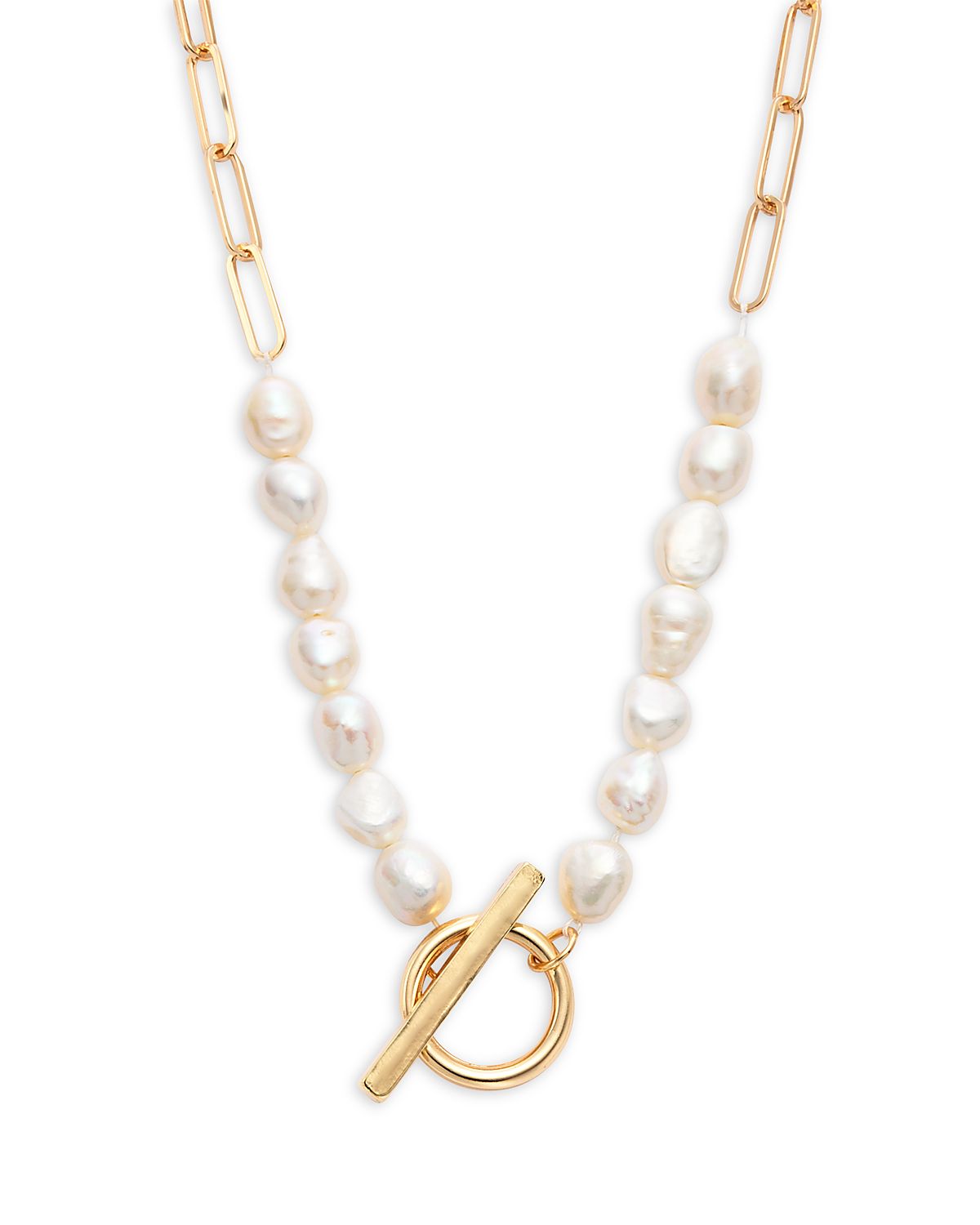 Aqua Imitation Pearl Paperclip Link Toggle Necklace, 15 - Exclusive