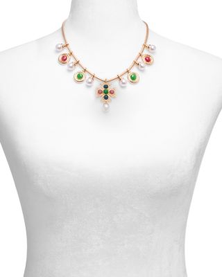 Mixed Stone Cross Necklace, 15" - Exclusive