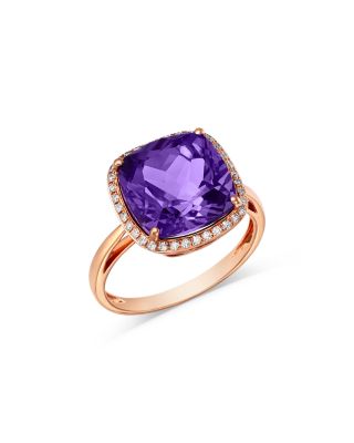 Amethyst & Diamond Halo Ring in 14K Rose Gold