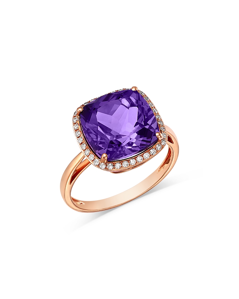 Bloomingdale's Fine Collection Amethyst & Diamond Halo Ring in 14K Rose Gold