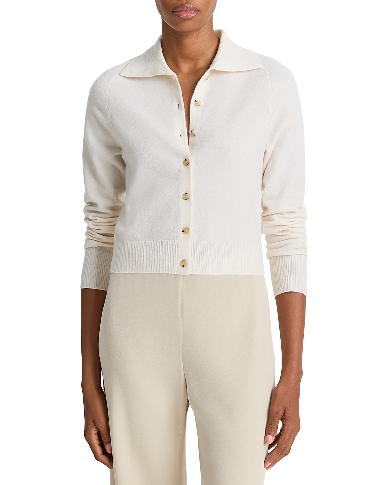 Vince Button Front Polo Cardigan Sweater In White