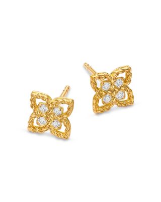 18K Yellow Gold Principessa Diamond Flower Stud Earrings