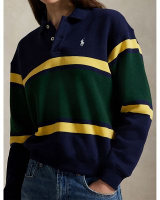 Striped Fleece Long Sleeve Polo Shirt