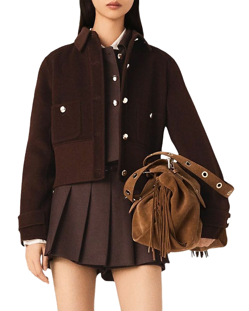 Maje Short Reversible Coat In Brown
