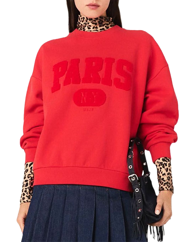 Maje Womens Red Paris Round-neck Cotton Sweatshirt In Red