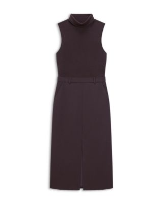 Funnel Neck Mixed Media Midi Dress