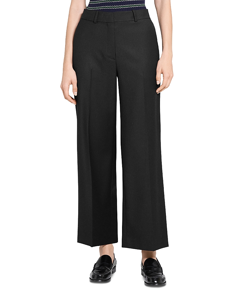 Theory Flat Front Virgin Wool Ankle Wide Leg Pants In Black