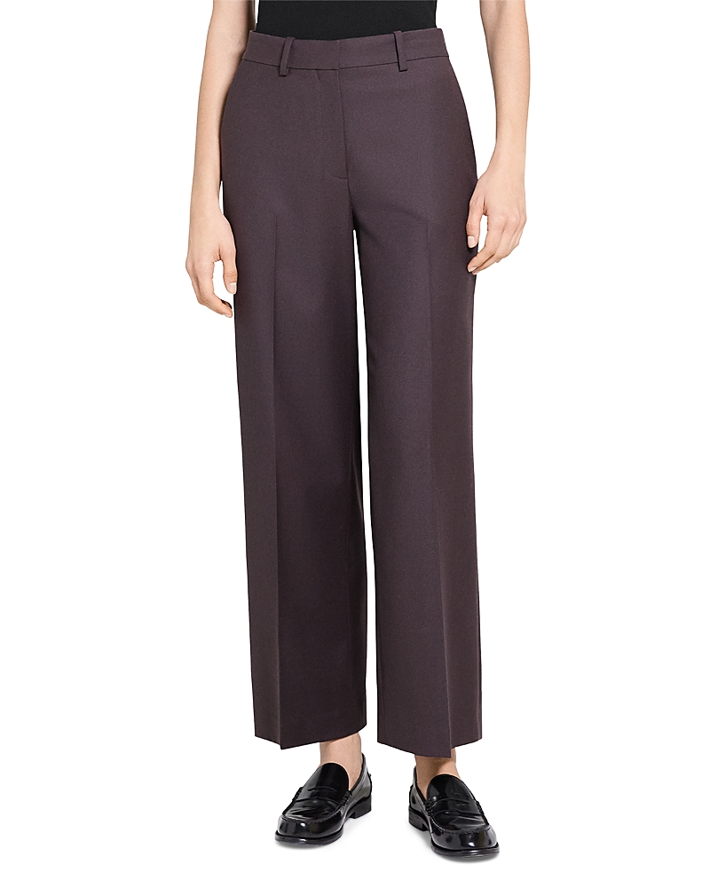 Theory High Waist Taper Leg Virgin Wool Pants In Brown