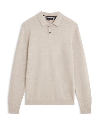 Gaten Long Sleeve Textured Stitch Polo