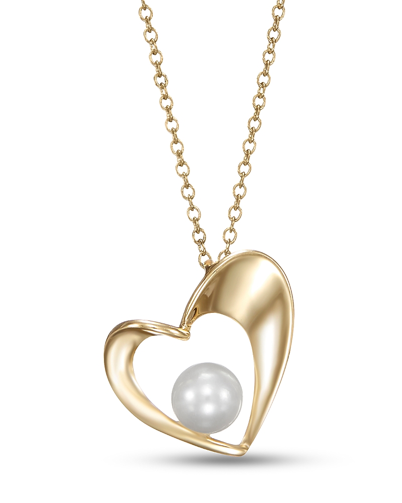 Bloomingdale's Fine Collection Freshwater Pearl Heart Solitaire Pendant Necklace in 14K Yellow Gold, 16