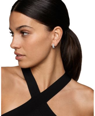 Sculpted Cable Hoop Earrings in Sterling Silver with Diamonds, 14.4mm