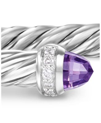 Cablespira Flex&reg; Bracelet in Sterling Silver with Amethyst and Diamonds, 4mm