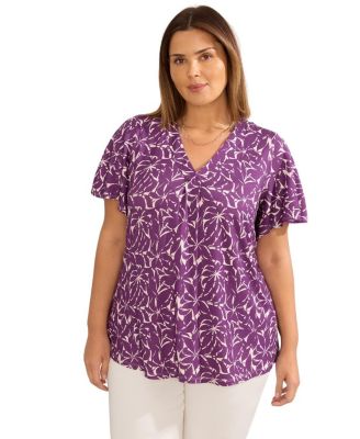  Jersey Flutter Sleeve V-Neck T-Shirt