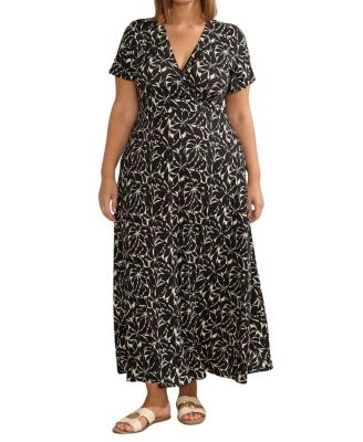  Print Short Sleeve Maxi Wrap Dress