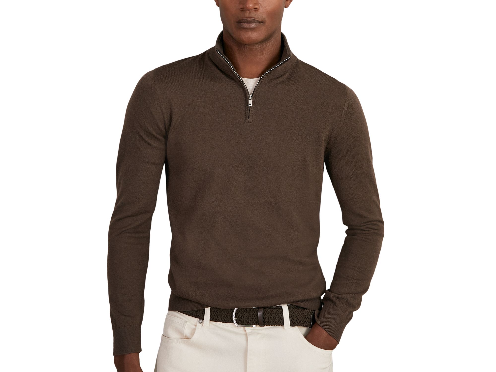Blackhall Long Sleeved Half Zip Funnel Neck Merino Wool Sweater - Image 1