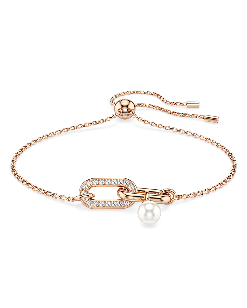 Swarovski Constella Pave Link & Pearl Slider Bracelet In Gold