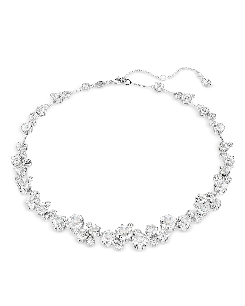 Swarovski Constella Round Cut Rhodium Plated Necklace In Silver