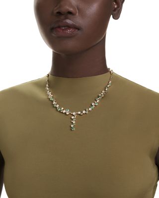 Constella White & Green Crystal Lariat Necklace, 14.87"-17.75"