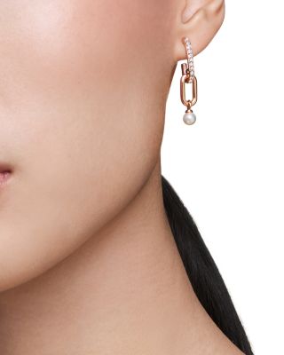 Constella Pav&eacute; Link & Faux Pearl Drop Earrings