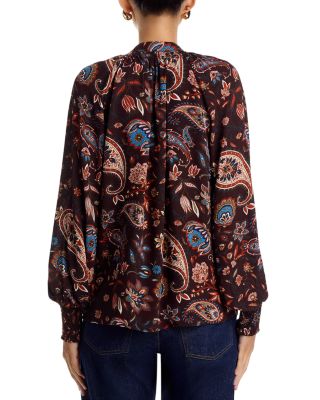 Split Neck Paisley Print Blouse