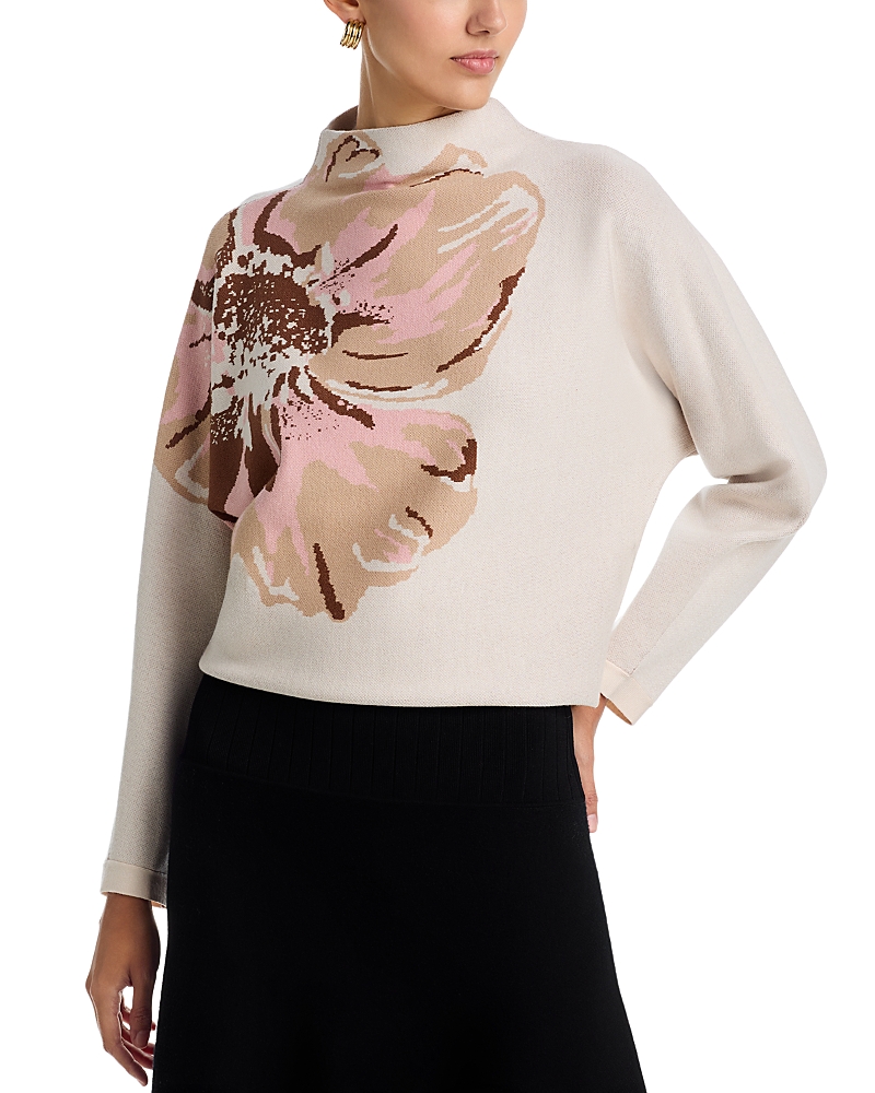 T Tahari Funnel Neck Floral Print Sweater