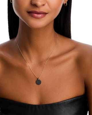 Black Diamond Pav&eacute; Disc Pendant Necklace in 14K Yellow Gold, 0.85 tcw