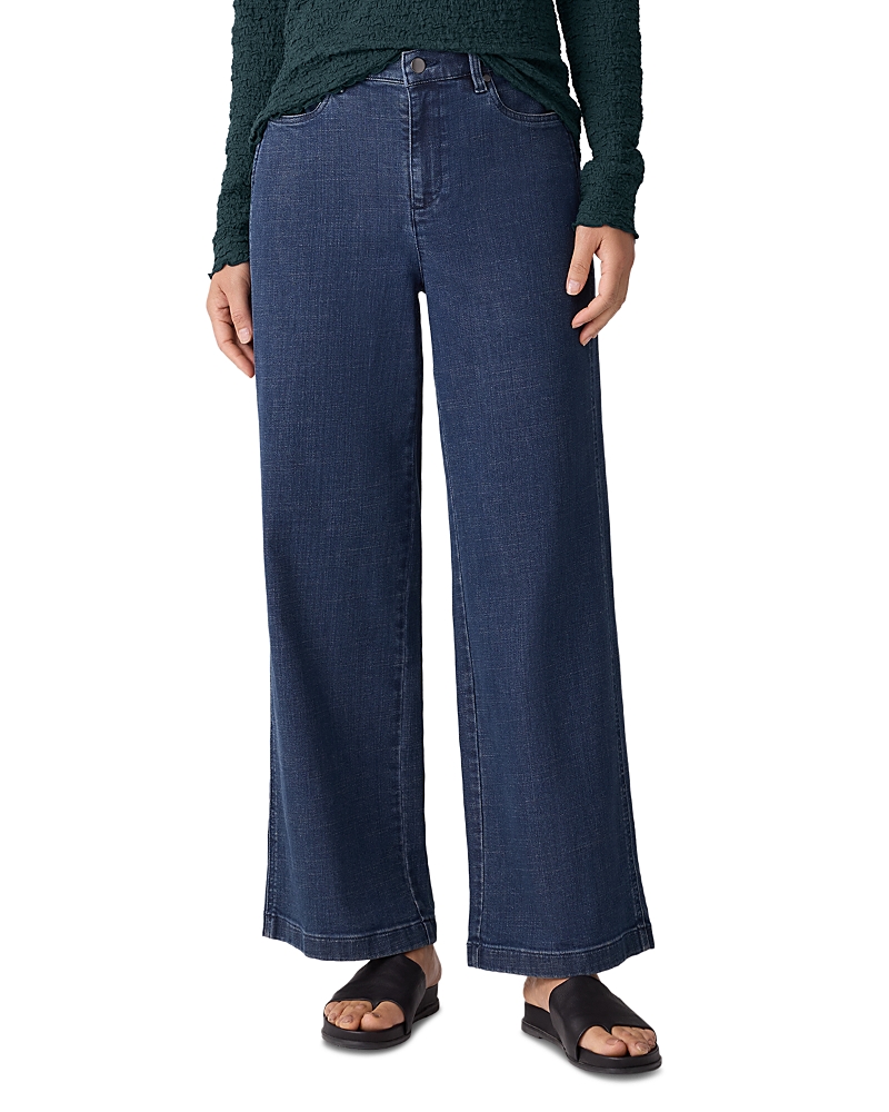 Eileen Fisher High Rise Ankle Straight Leg Jeans In Medium Indigo In Blue